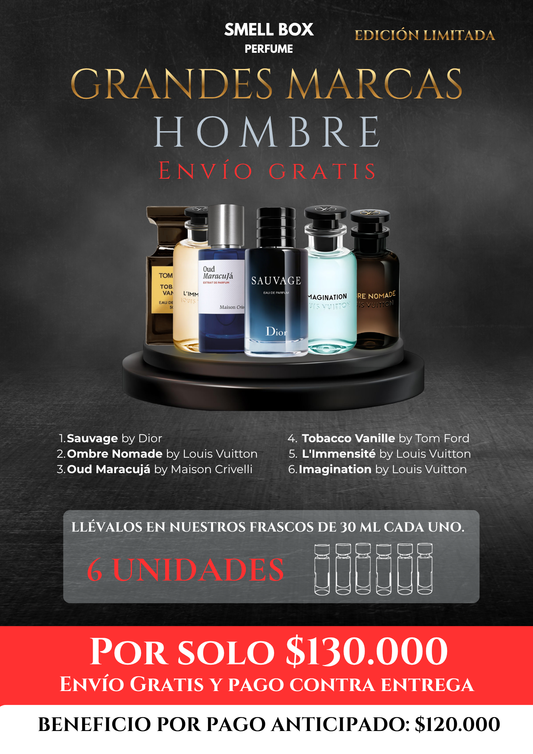 KIT GRANDES MARCAS HOMBRES EDICIÓN LIMITADA X6 - 30ML c/u - (Envío gratis a todo el país - pago contra entrega)