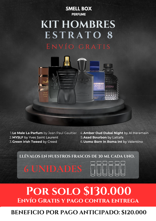 KIT HOMBRES ESTRATO 8 X6 - 30ML c/u - (Envío gratis a todo el país - pago contra entrega)