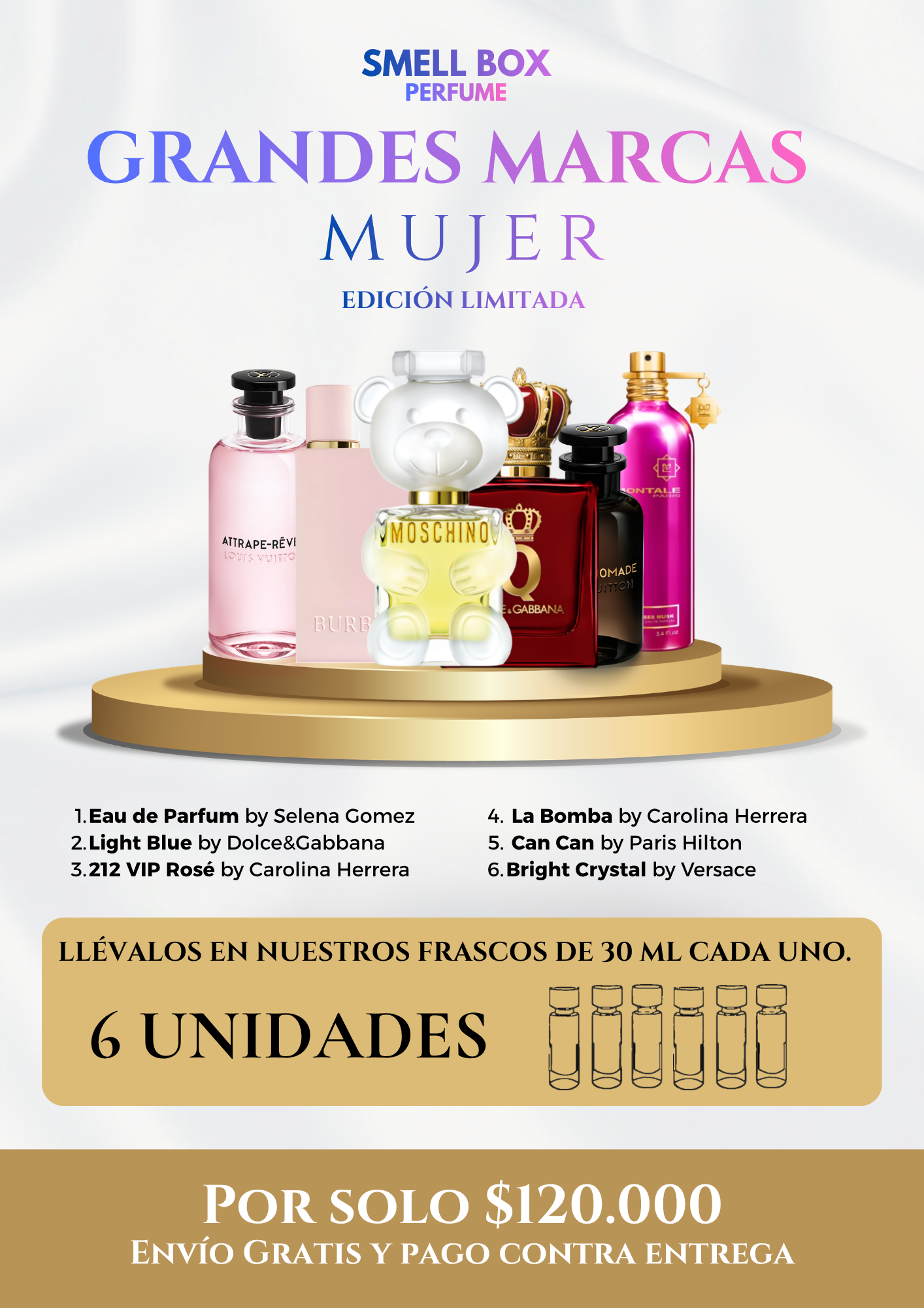 KIT GRANDES MARCAS MUJER EDICIÓN LIMITADA X6 - 30ML c/u - (Envío gratis a todo el país - pago contra entrega)