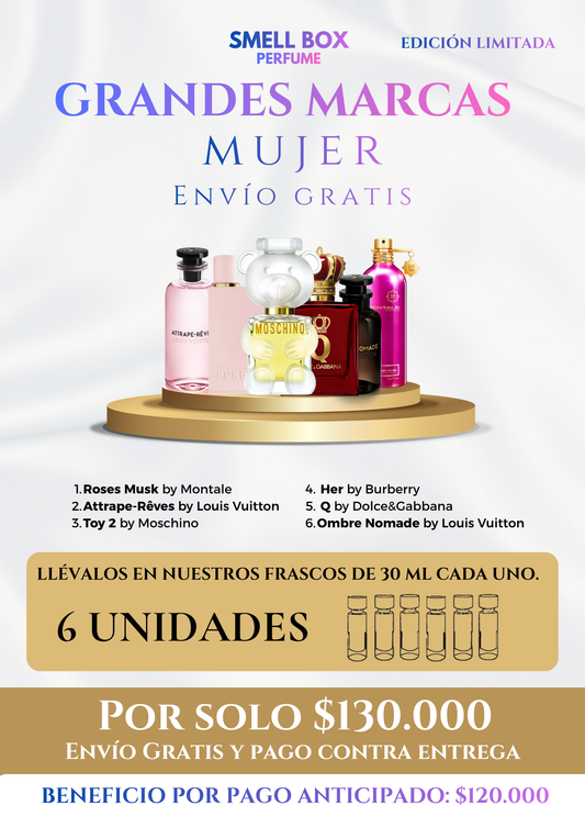 KIT GRANDES MARCAS MUJER EDICIÓN LIMITADA X6 - 30ML c/u - (Envío gratis a todo el país - pago contra entrega)